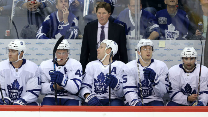 Mike Babcock on the Toronto Maple Leafs bench Mike Babcock on the Toronto Maple Leafs bench